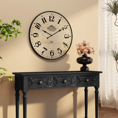 24''Silent+Decor+Wall+Clock,Wooden+Wall+Clock+For+Living+Room,+Bedroom,+Office-91680467