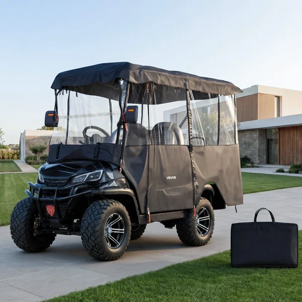 Golf Cart Cover, Visible Full-Enclosure 2+2/4 Passenger Golf Cart, 600D Waterproof Oxford Fabric Club Car Cover Fits Most Carts Club Car